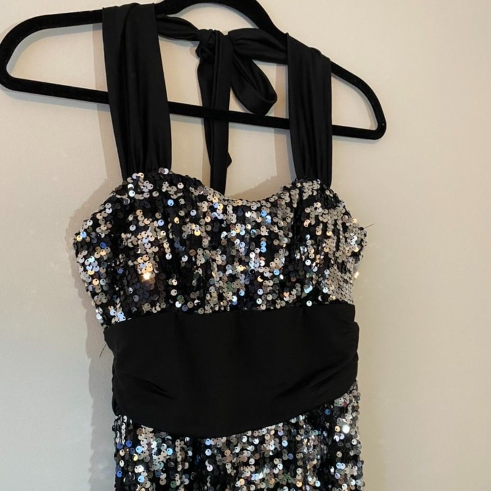 Black and Silver Sequin Formal Evening Prom Dress